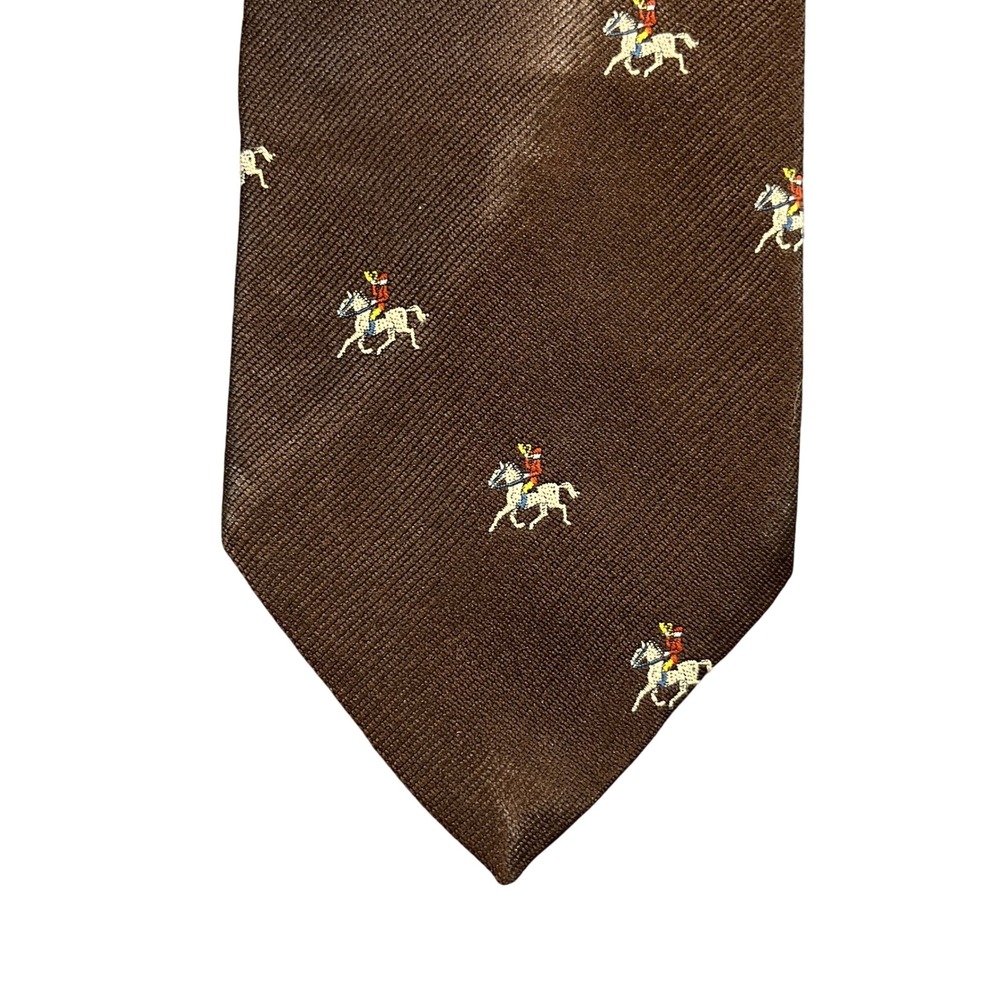 Resilio Mens Brown Equestrian Horse Rider Embroidered Silk Blend Necktie 3.25in